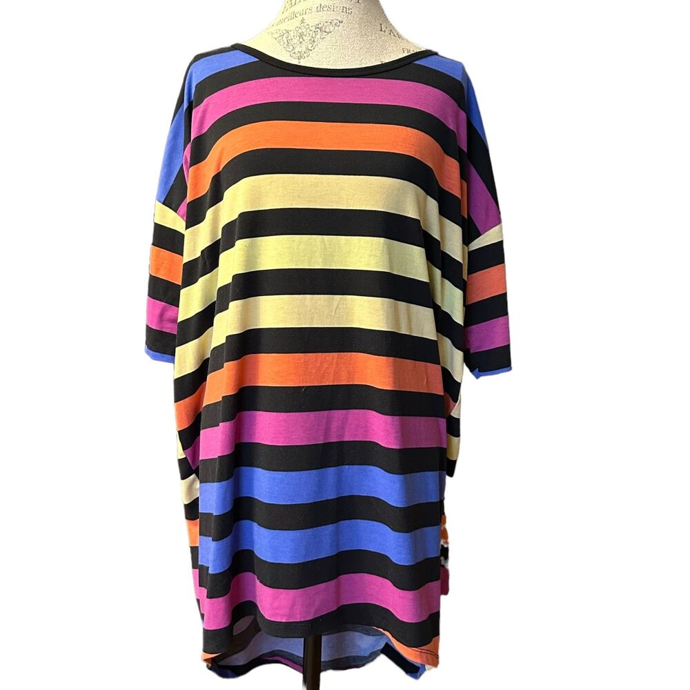 Lularoe Size Large Striped Tunic Top Blue/Purple/Orange/Cream/Black Pilling